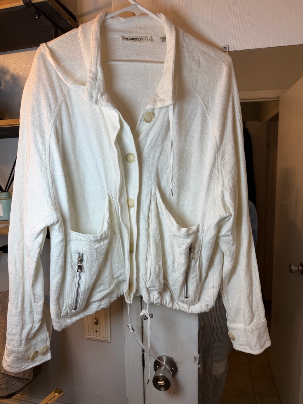 Blank NYC Cream Button-Front Bomber Jacket